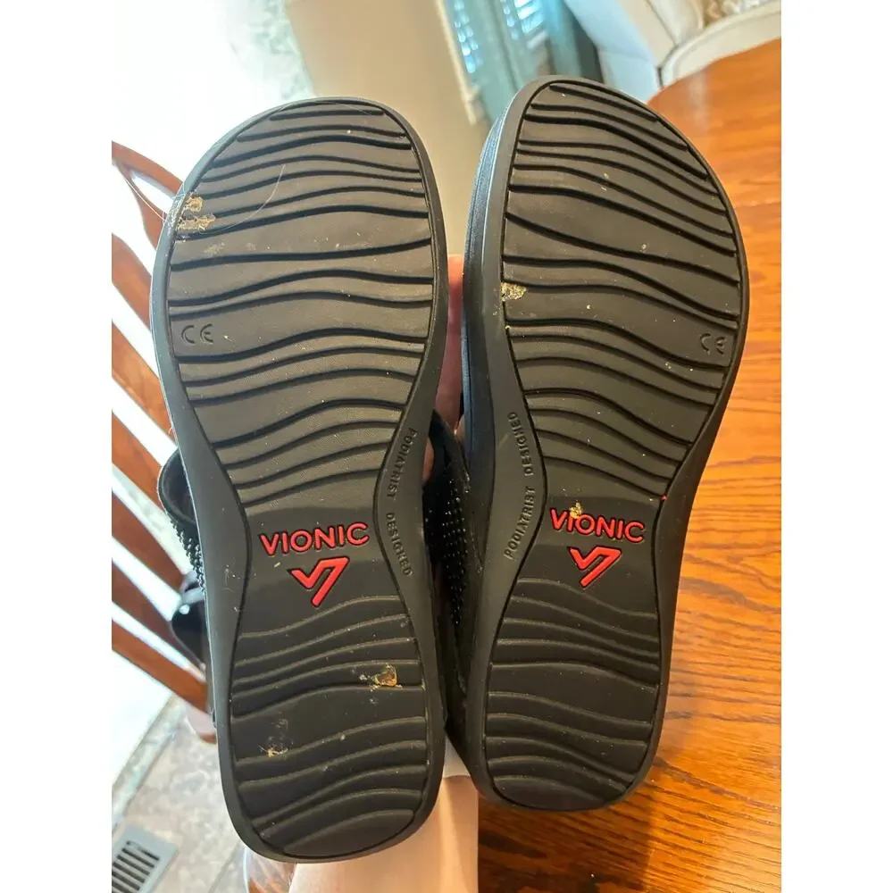 Vionic Naples Flip Flops Wedge Comfort Black Size 7
